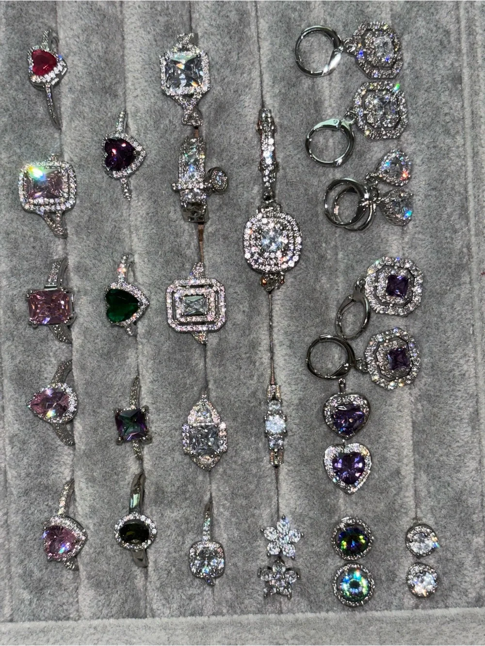 Assorted Women's s925 sSilver Rings and Earrings Set with Multi-Colored Gemstone